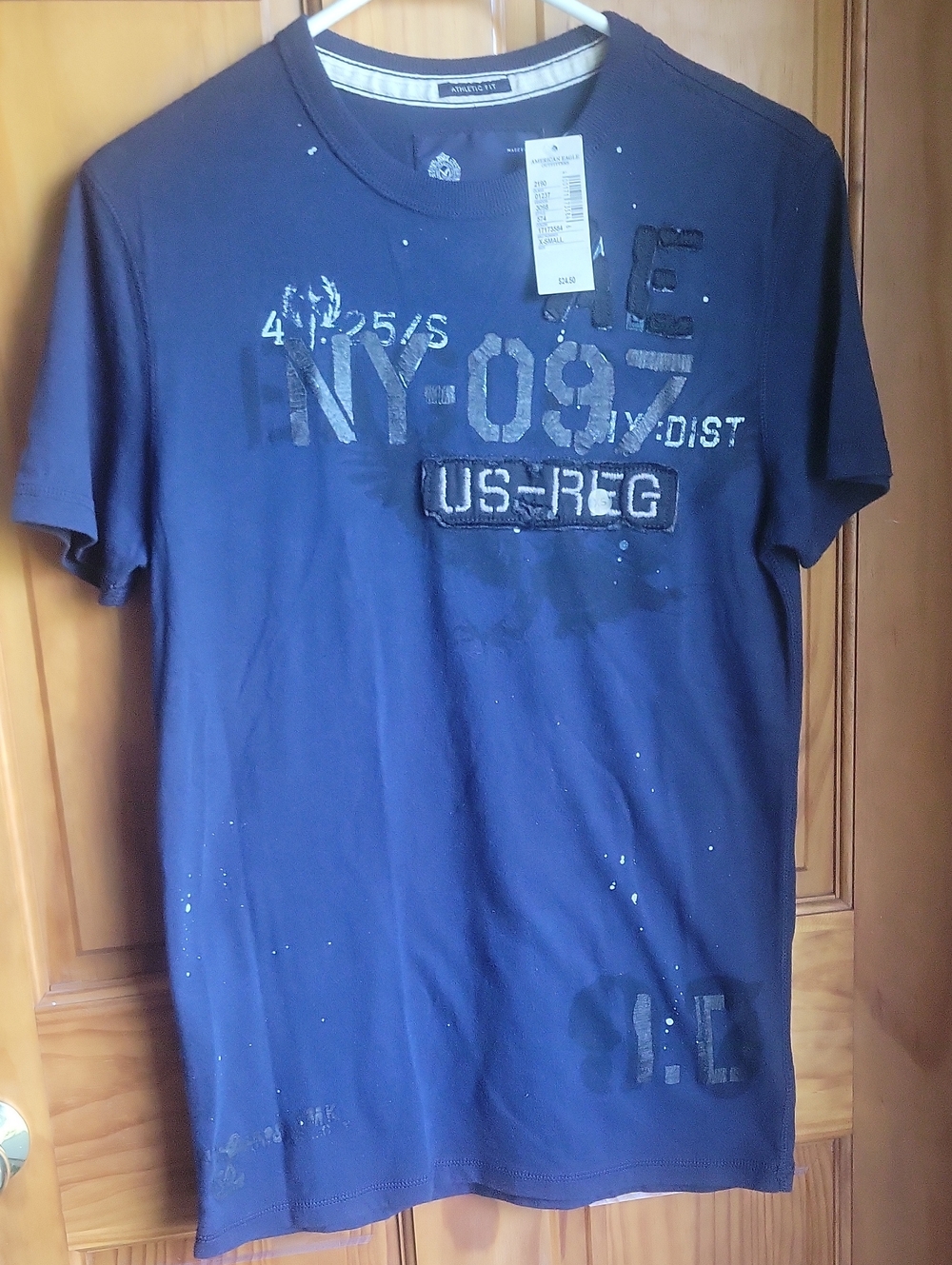 American Eagle Outfitters Navy Graphic Short Sleeve Tee - NY-097 Print